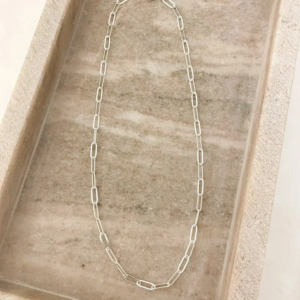 925 Sterling Silver Paperclip Necklace Minimalist Stacking Layer Necklace